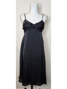 Khaki Krew Womens Large Simple Black Satin Prom Evening Dress Midi Ruched